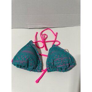 Ocean Pacific Hot Pink With Turquoise Overlay Bikini Top size 7/9 M NWT